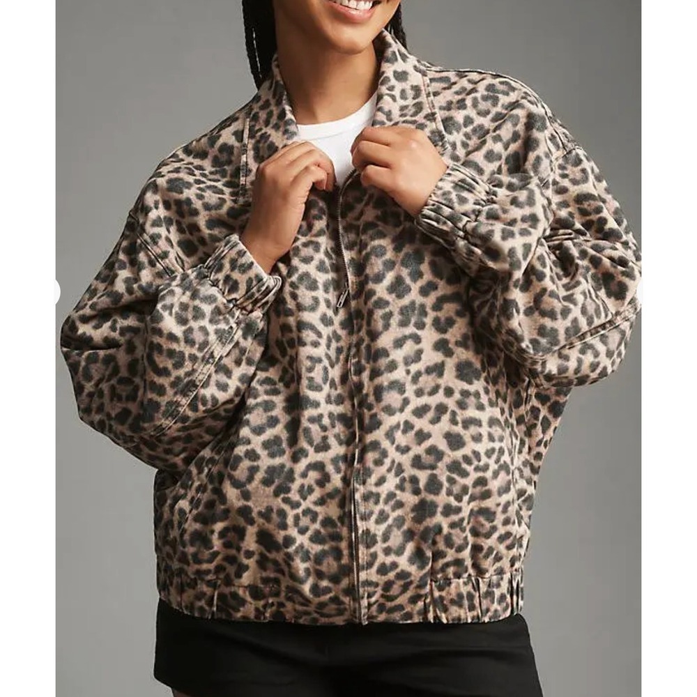 Anthropologie Pilcro The Rylie Bomber Jacket in Leopard Print sz M